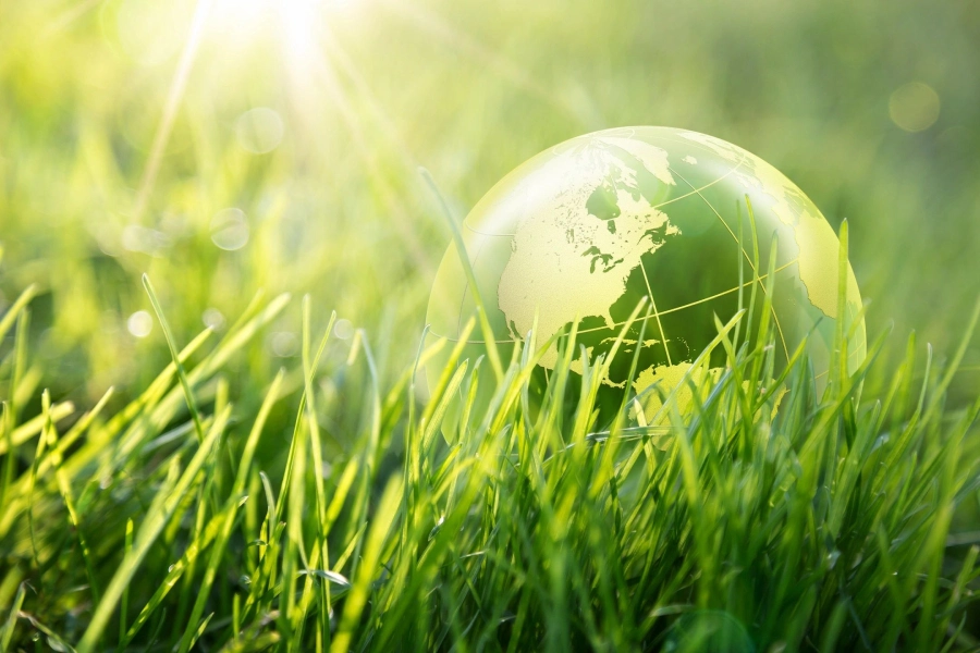A Globe Image in a Green Color Grass Section